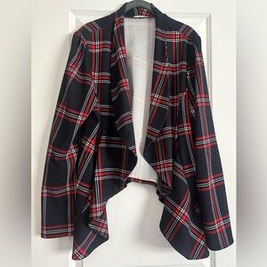 MINEFREE | Draped Open Front Lightweight Blazer | Navy and Red | 3XL